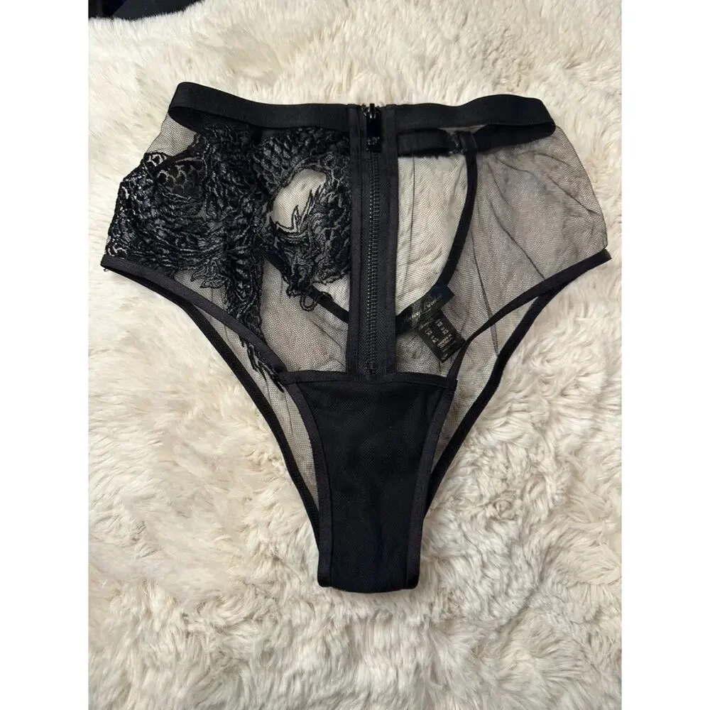 Honey Birdette LISBETH🖤🐉 Black Dragon High Waist Brief XS